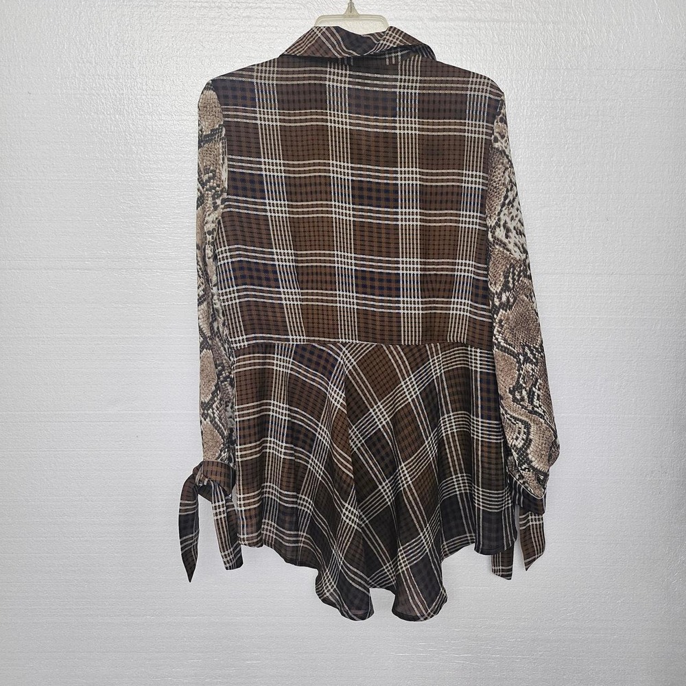 Mishca brown and beige snake print button up blouse - Picture 3 of 6